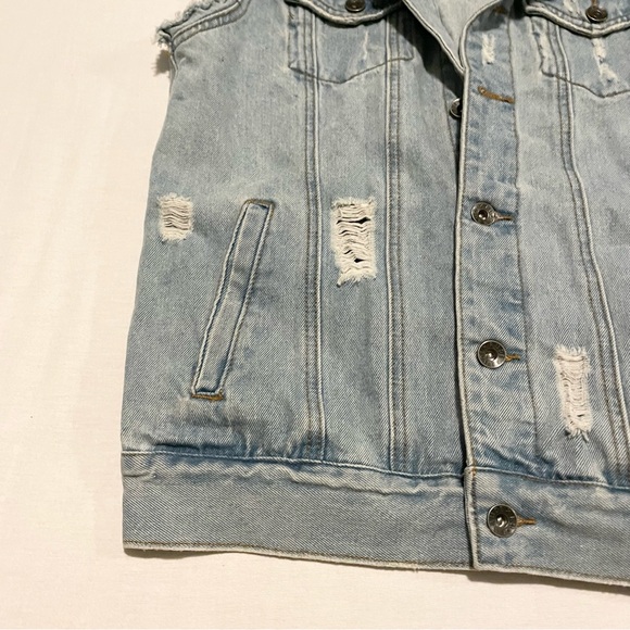 RUDE Distressed Denim Jean Vest Light Wash Medium - Picture 5 of 16